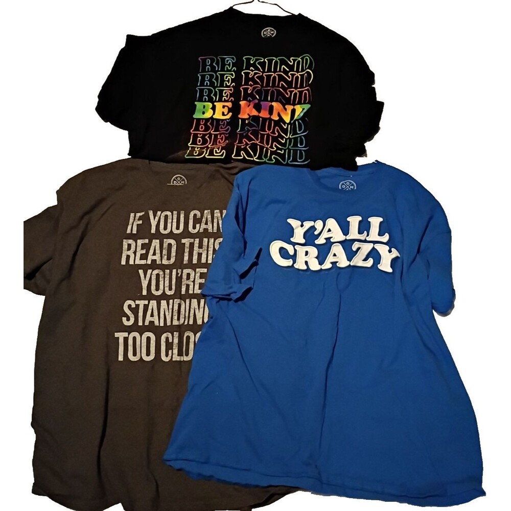 (3) DOM Men Graphic Tees Sz 2XL BE KIND, CRAZY, STANDING TOO CLOSE